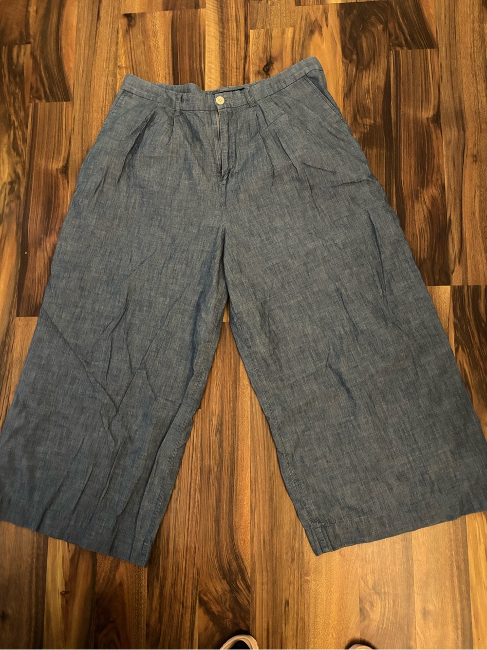 Ralph Lauren Blue Wide-Leg Linen Blend Chinos